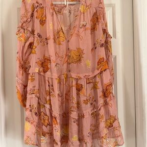 Anthropologie Pink Floral Combo Blouse